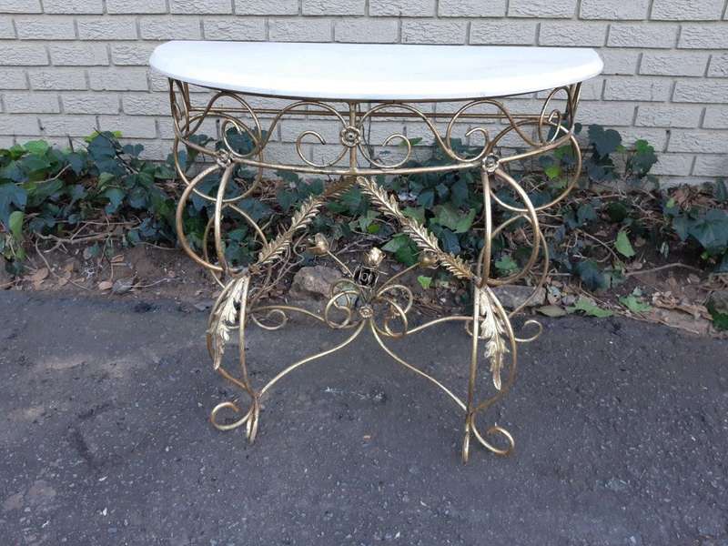 Pair Bespoke Wrought Iron Console /Drinks/ Server/Entrance Table With Marble Top - ND