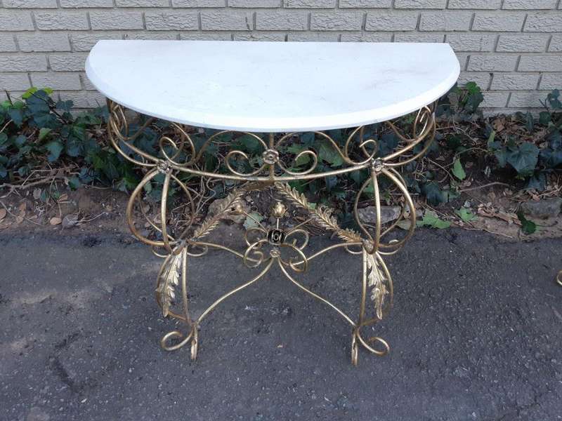 Pair Bespoke Wrought Iron Console /Drinks/ Server/Entrance Table With Marble Top - ND