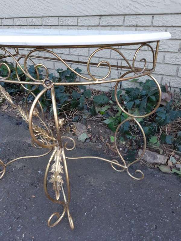 Pair Bespoke Wrought Iron Console /Drinks/ Server/Entrance Table With Marble Top - ND