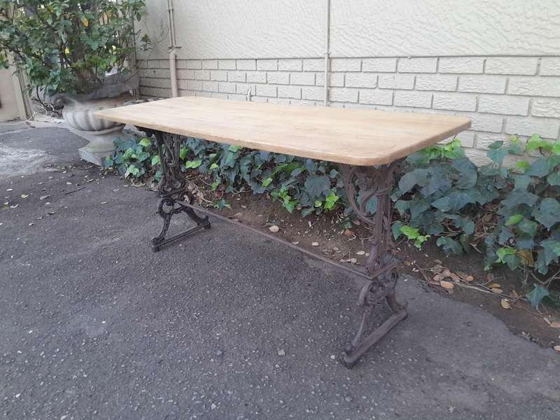 A French Bleached Oak and Wrought Iron Drinks Table / Table