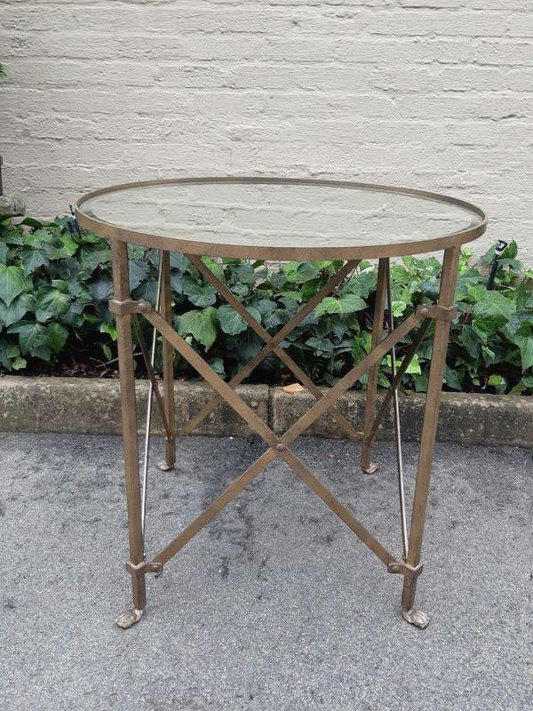 Custom-Made Gilded Wrought Iron Round Table With Bevelled Mirror Tops