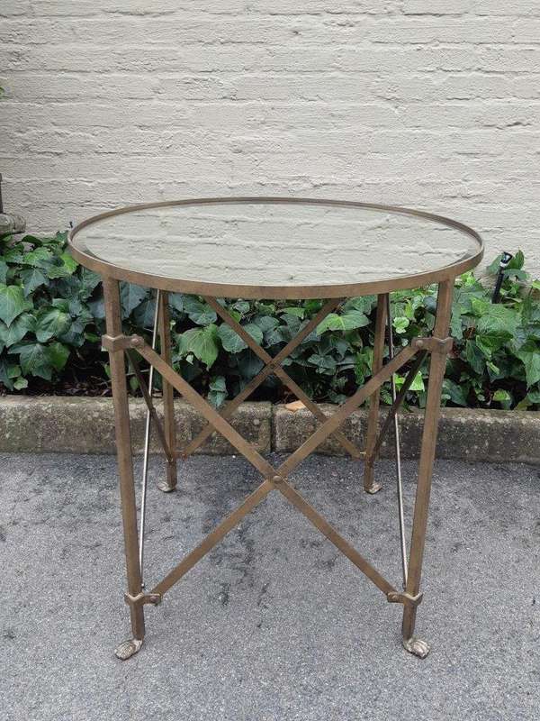 Custom-Made Gilded Wrought Iron Round Table With Bevelled Mirror Tops