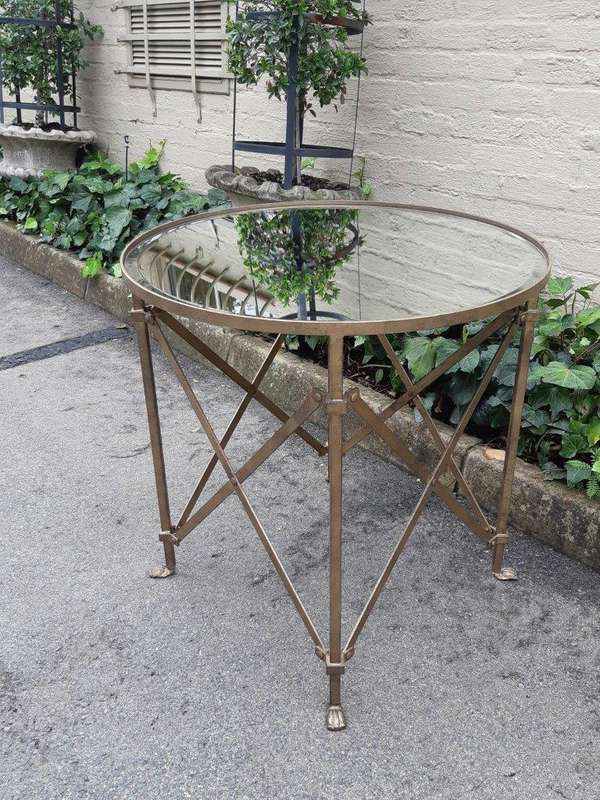 Custom-Made Gilded Wrought Iron Round Table With Bevelled Mirror Tops
