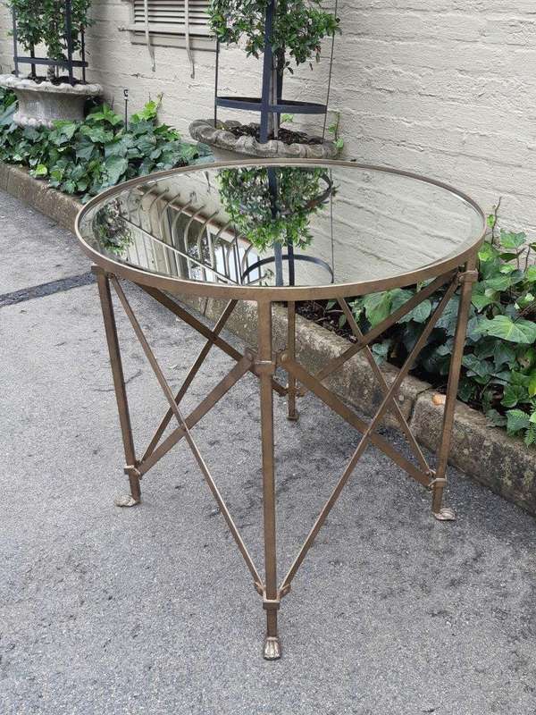 Custom-Made Gilded Wrought Iron Round Table With Bevelled Mirror Tops