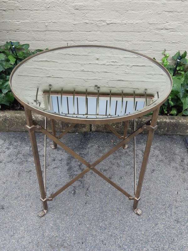 Custom-Made Gilded Wrought Iron Round Table With Bevelled Mirror Tops
