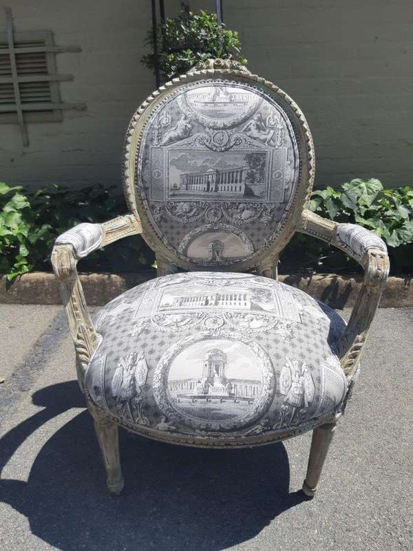 Pair of French Style Carved Armchairs, Light Natural Colour in (upholstered Imported Linen and Co...