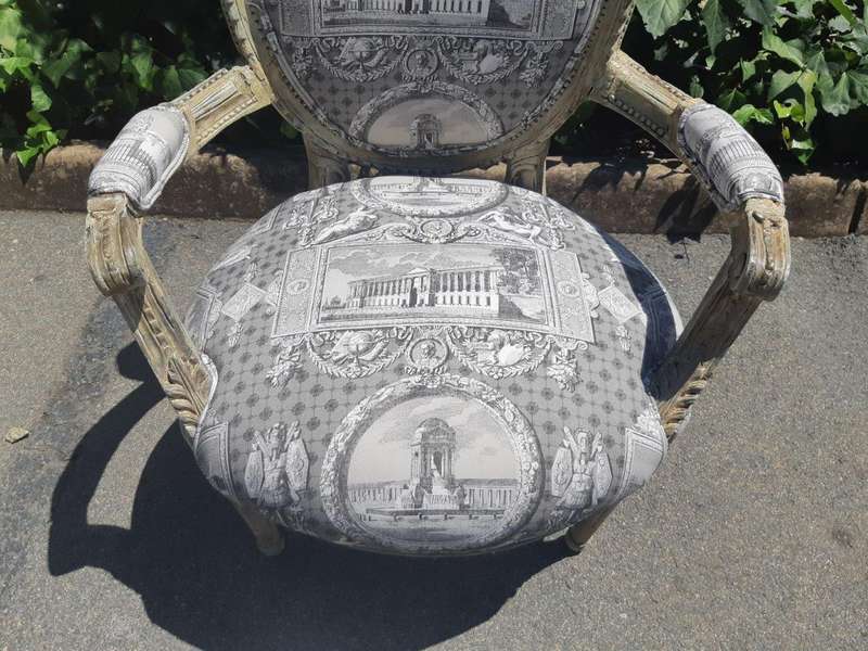 Pair of French Style Carved Armchairs, Light Natural Colour in (upholstered Imported Linen and Co...