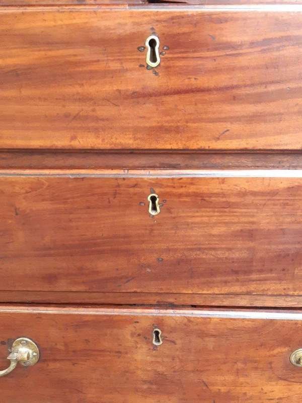 A Georgian Mahogany Bookcase on Chest with Slide-in Shelves & Original Brass Hardware on Bracket ...