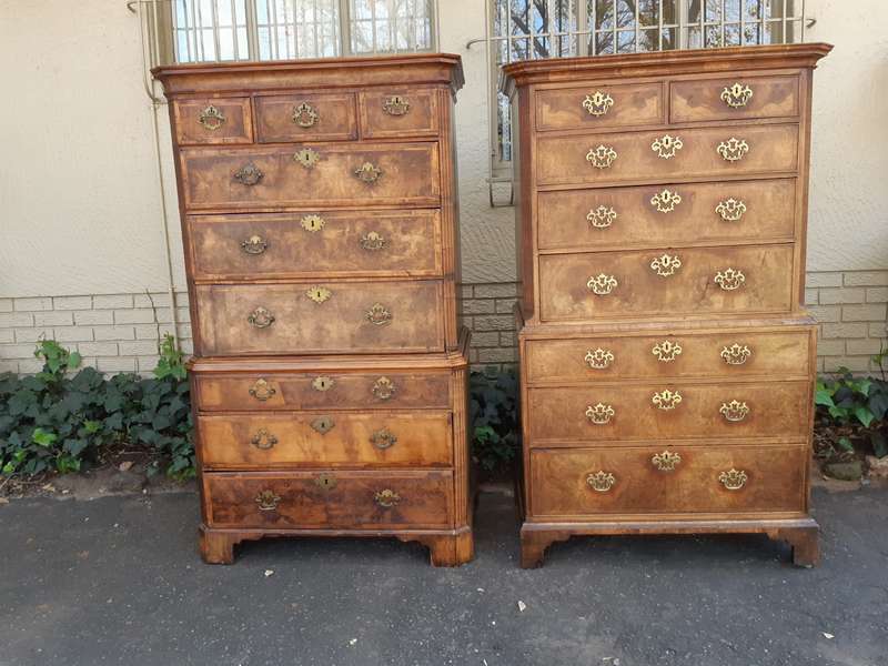 A NEAR PAIR of George III Burr walnut chest-on-chests