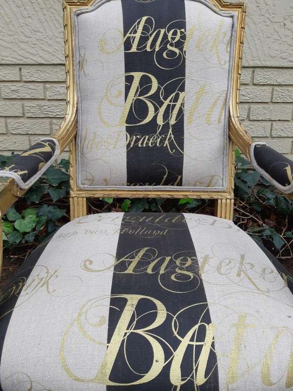 A Fine Pair of Antique / Vintage French Style Gilded Armchairs Upholstered in a Hand-painted Fabric