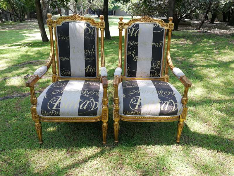 Pair French Style Gilded Arm Chairs
