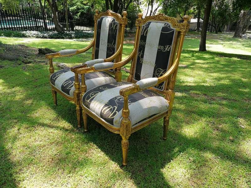 Pair French Style Gilded Arm Chairs