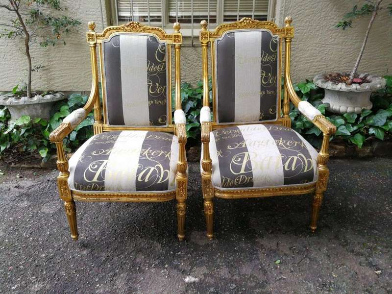 Pair French Style Gilded Arm Chairs