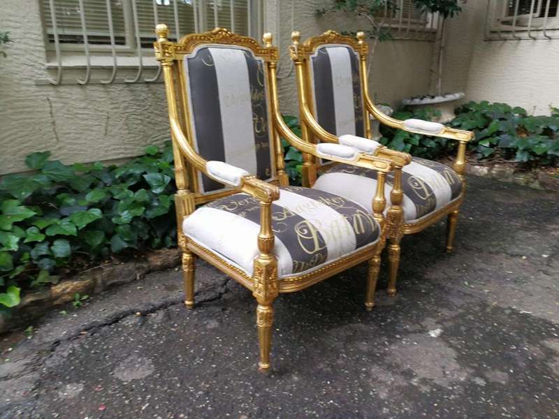 Pair French Style Gilded Arm Chairs