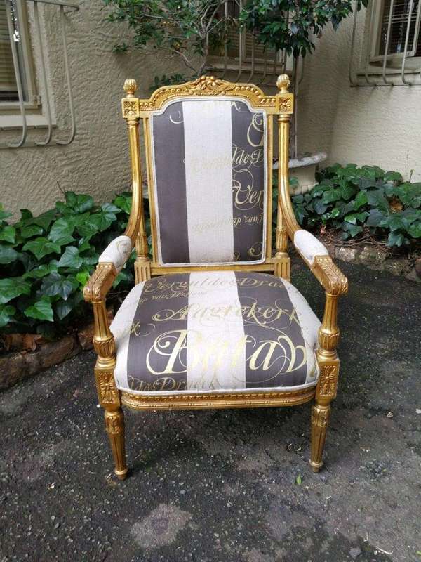 Pair French Style Gilded Arm Chairs