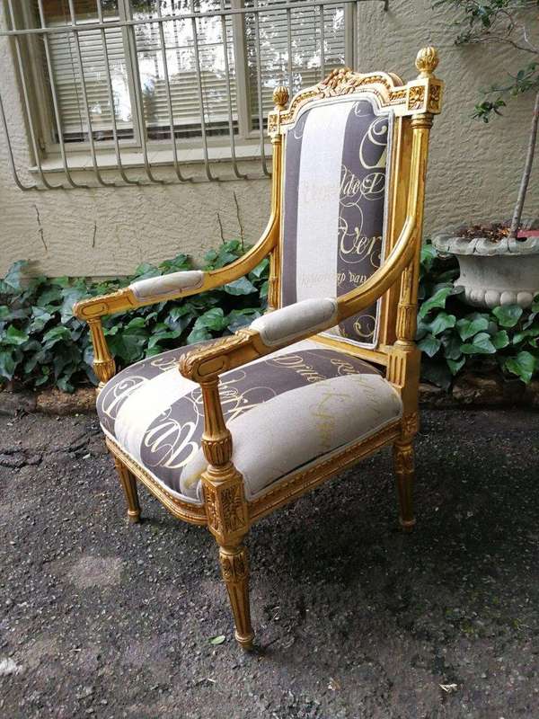 Pair French Style Gilded Arm Chairs