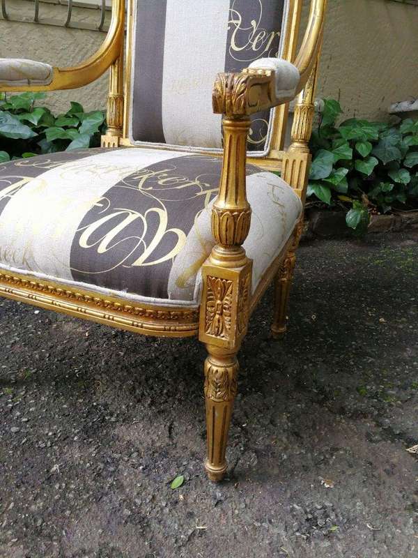 Pair French Style Gilded Arm Chairs