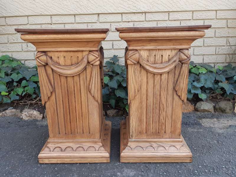 Pair Of Ornately Carved Oak Pedestals