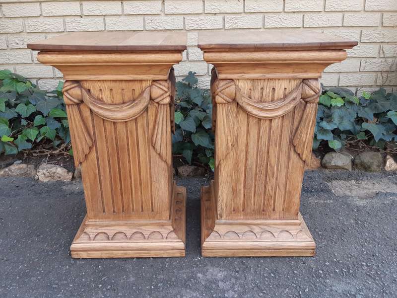 Pair Of Ornately Carved Oak Pedestals