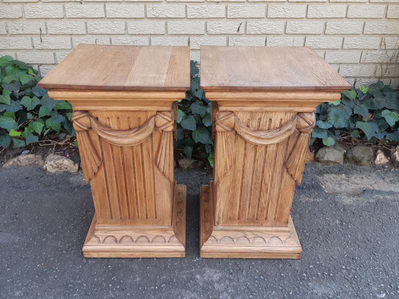 Pair Of Ornately Carved Oak Pedestals