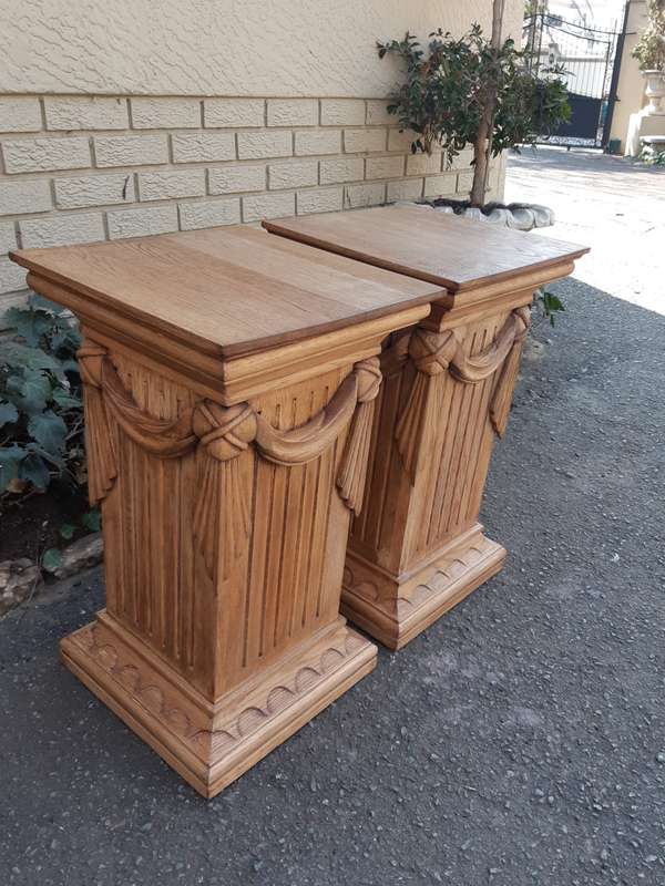 Pair Of Ornately Carved Oak Pedestals