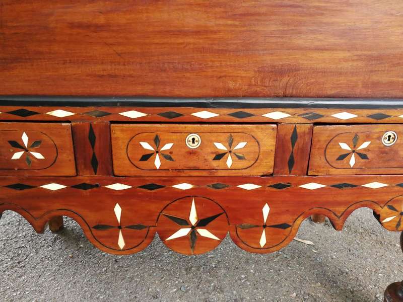 An Anglo Indian Burmese Teak Chest on Stand with Ebony Inlay. Circa 1880