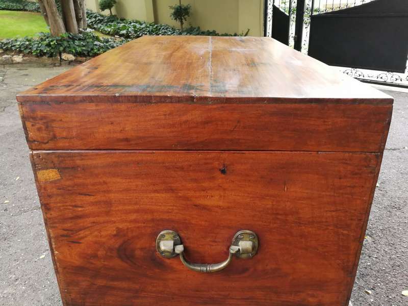 An Anglo Indian Burmese Teak Chest on Stand with Ebony Inlay. Circa 1880