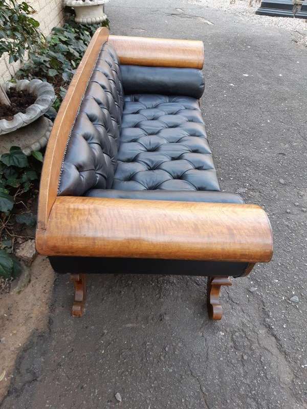 A Biedermeier Settee Covered in Leather and Deep Buttoned Circa Early 20th Century
