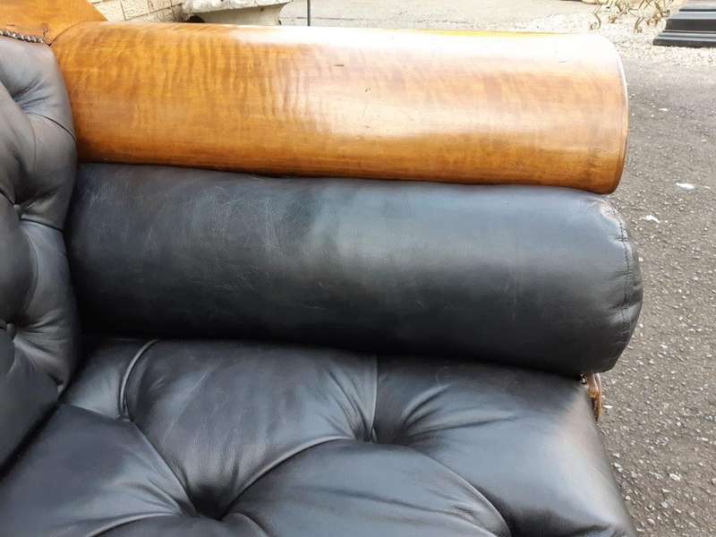 A Biedermeier Settee Covered in Leather and Deep Buttoned Circa Early 20th Century