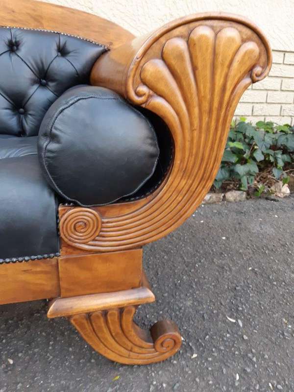 A Biedermeier Settee Covered in Leather and Deep Buttoned Circa Early 20th Century