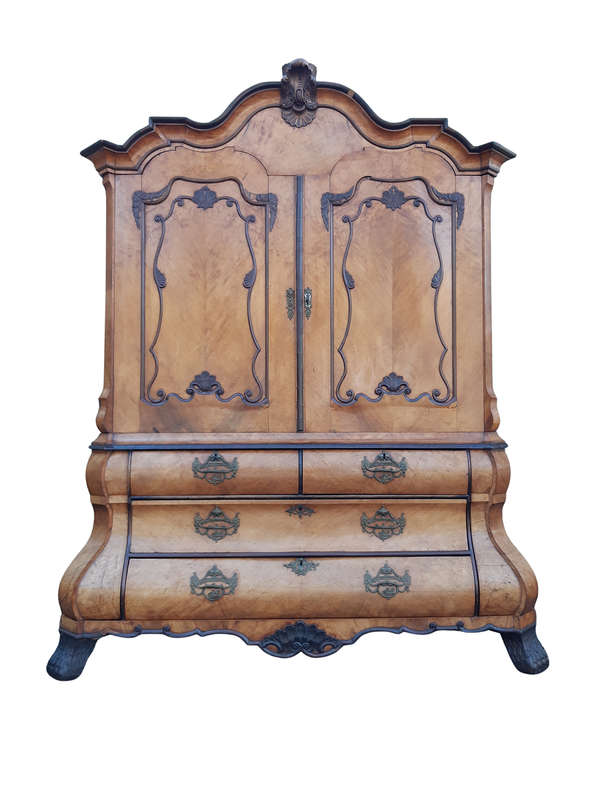 18th Century Dutch-Style bombe Armoire - sides Panels enclosing 4 Secret Drawers - ND