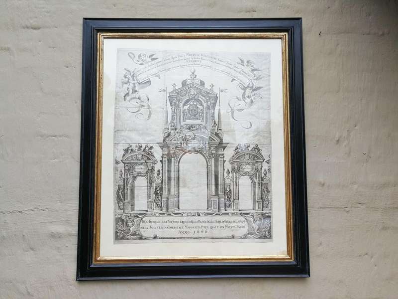 A Continental Engraving In A Handmade Wooden Frame