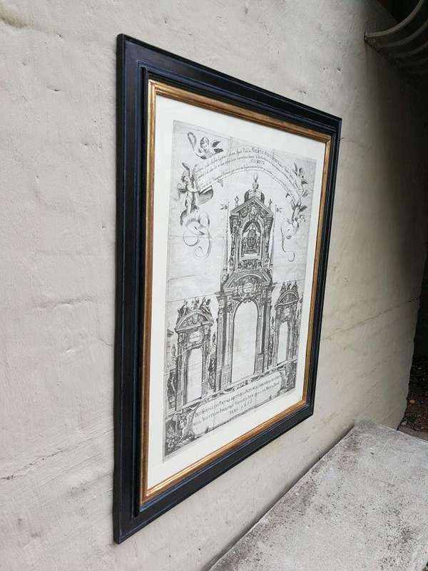 A Continental Engraving In A Handmade Wooden Frame