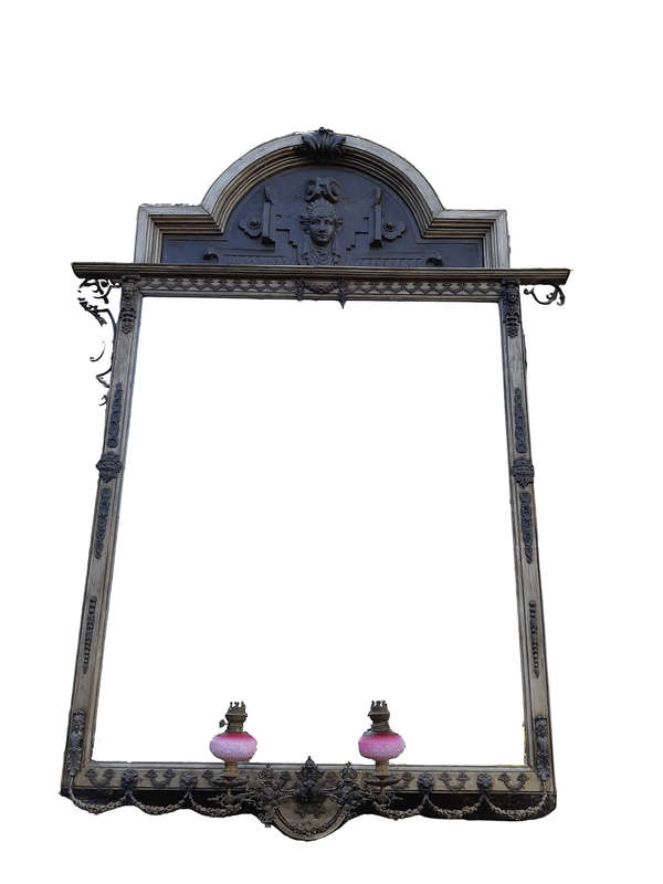 Victorian Gilded Mirror  Wooden Mirror with a Brass Rim and Oil Lamps.  Circa Mid/Late 1800s