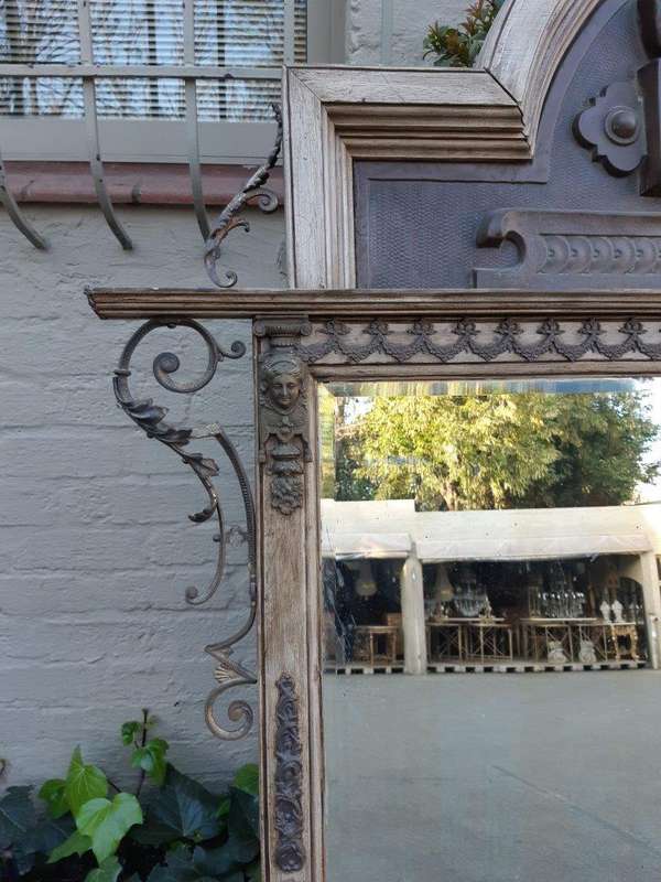 Victorian Gilded Mirror  Wooden Mirror with a Brass Rim and Oil Lamps.  Circa Mid/Late 1800s