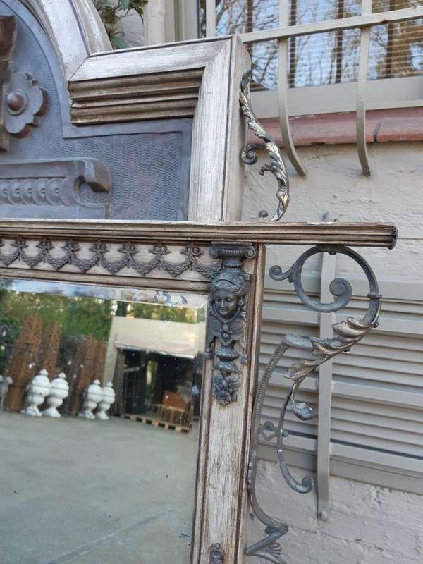 Victorian Gilded Mirror  Wooden Mirror with a Brass Rim and Oil Lamps.  Circa Mid/Late 1800s