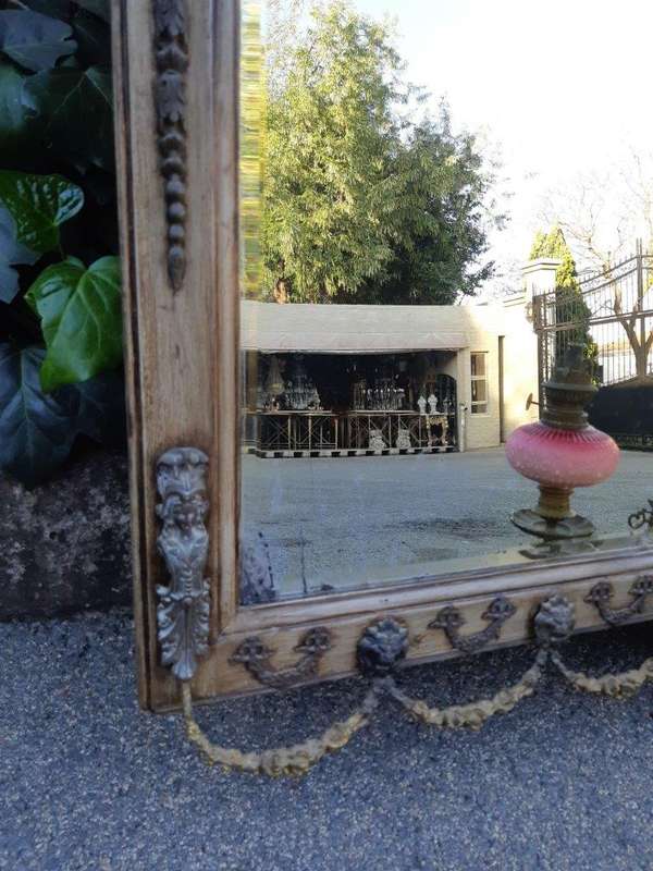 Victorian Gilded Mirror  Wooden Mirror with a Brass Rim and Oil Lamps.  Circa Mid/Late 1800s