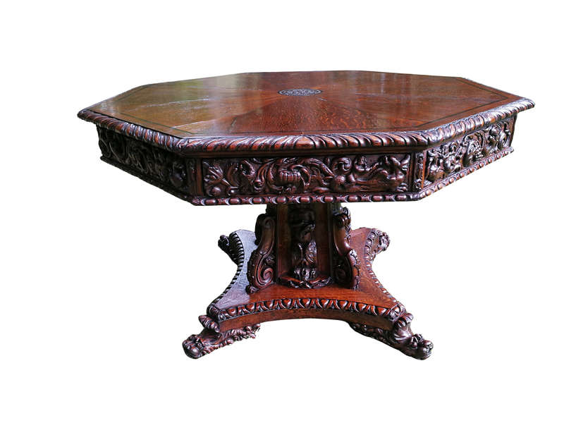 Flemish Octagonal Renaissance Table  Circa 1860
