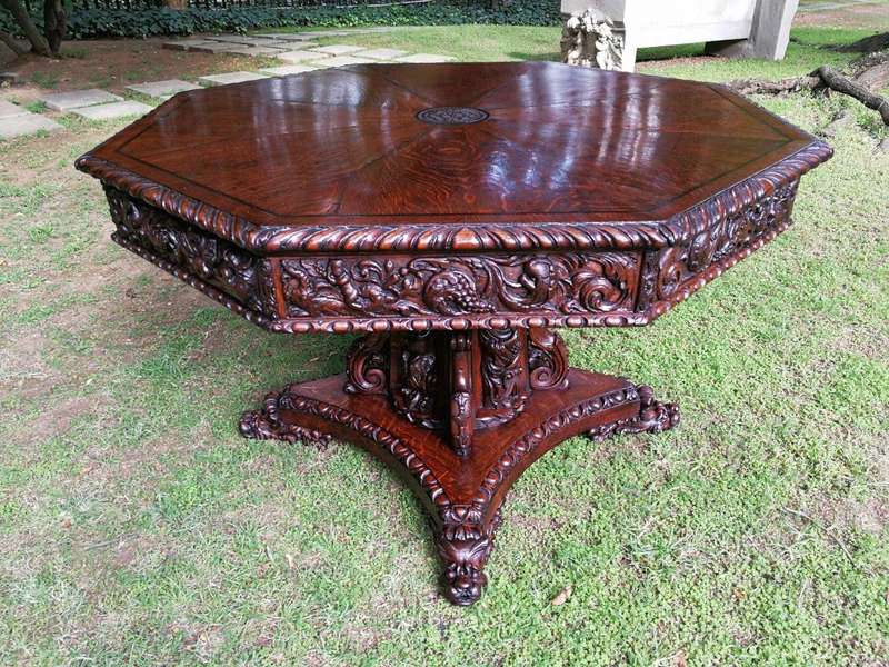 Flemish Octagonal Renaissance Table  Circa 1860