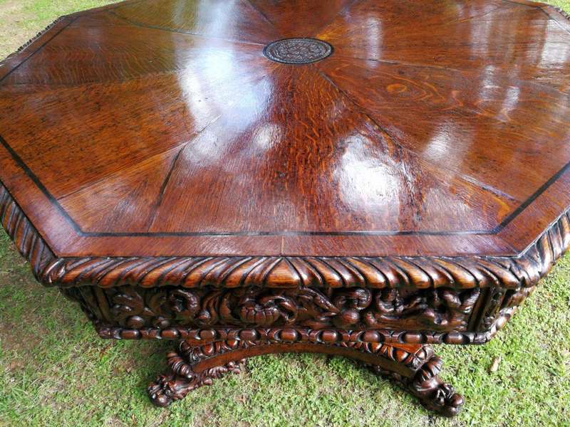 Flemish Octagonal Renaissance Table  Circa 1860