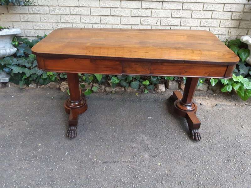 William IV rosewood library table, with two graduating drawers