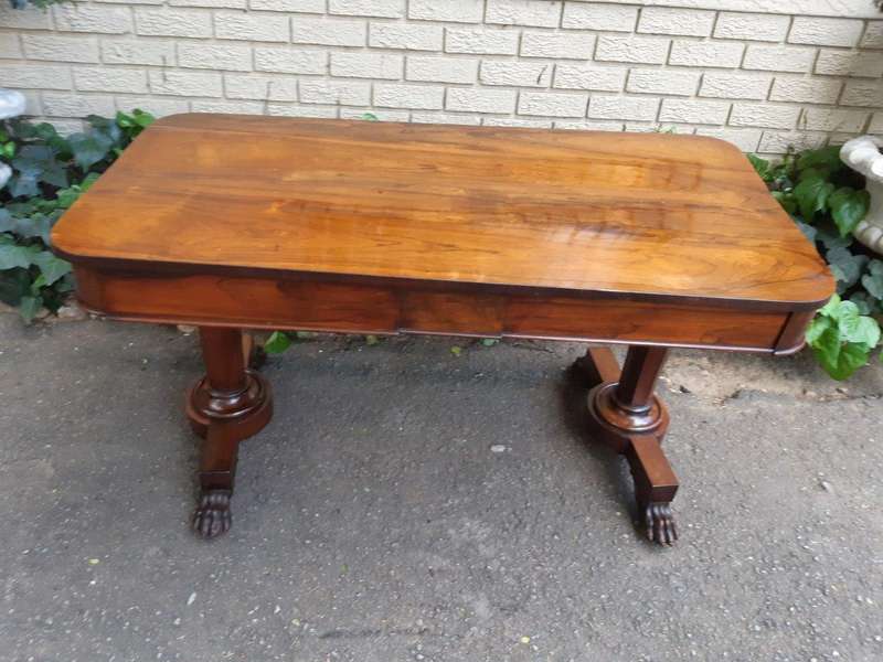 William IV rosewood library table, with two graduating drawers