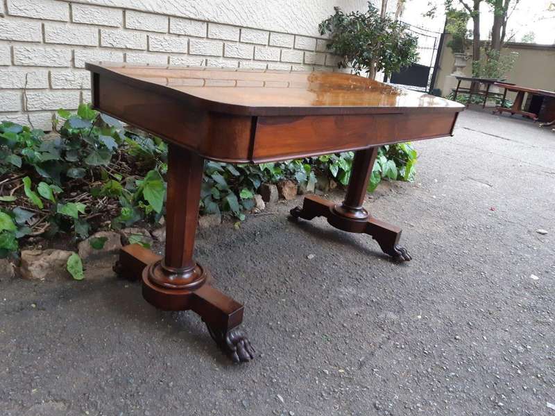 William IV rosewood library table, with two graduating drawers