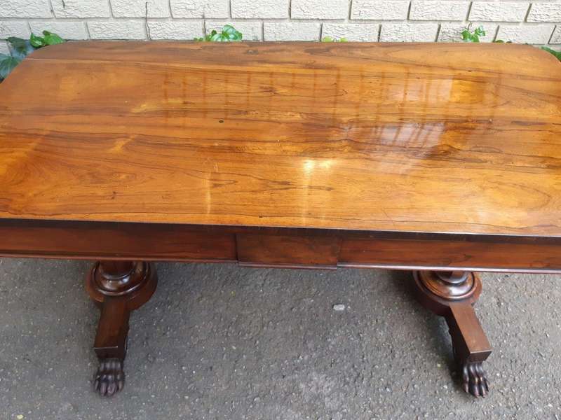 William IV rosewood library table, with two graduating drawers