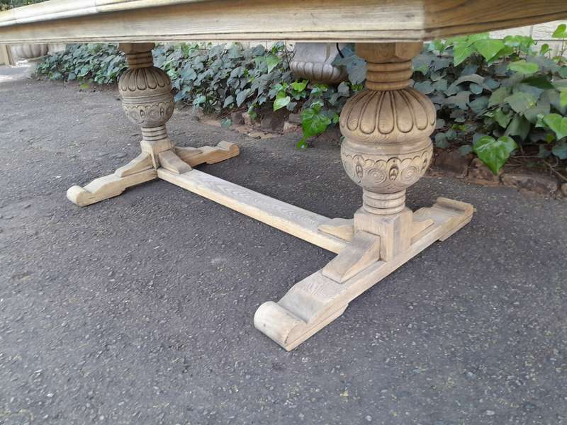 A 20th Century French Style Carved Oak Dining / Refectory Draw Leaf Table in a Contemporary Bleac...