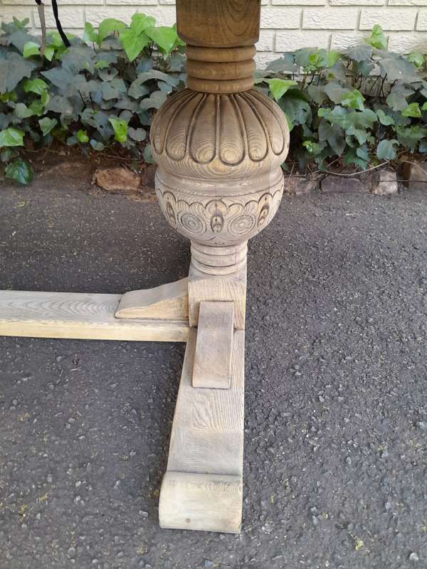 A 20th Century French Style Carved Oak Dining / Refectory Draw Leaf Table in a Contemporary Bleac...