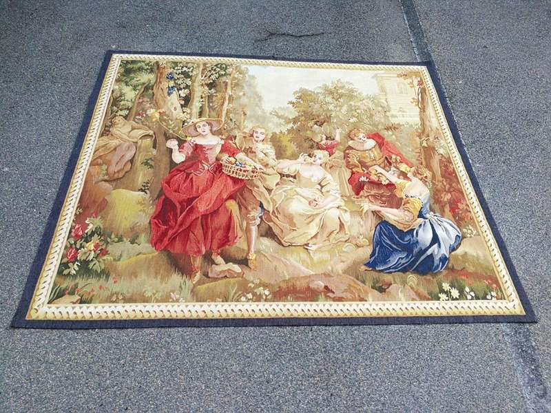 Antique Aubusson French Tapestry Garden Party Scene Hand Woven Circa.19th Century