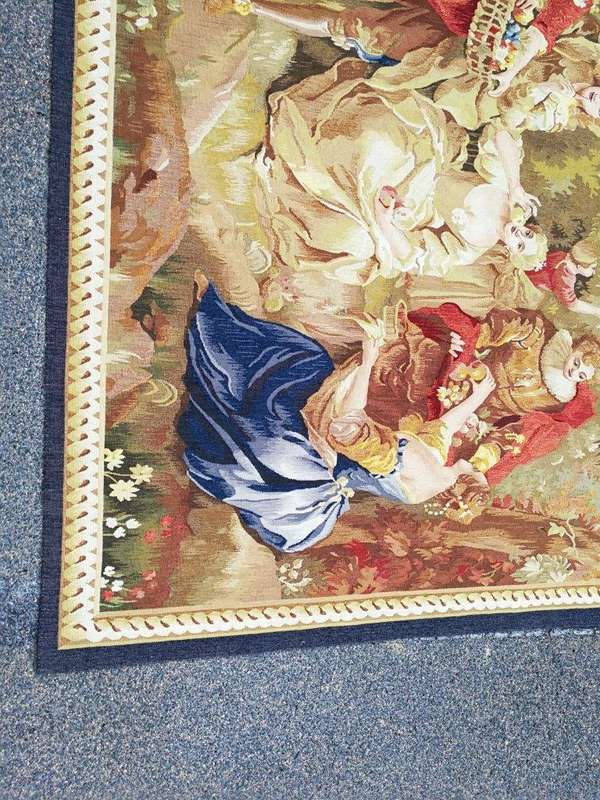 Antique Aubusson French Tapestry Garden Party Scene Hand Woven Circa.19th Century
