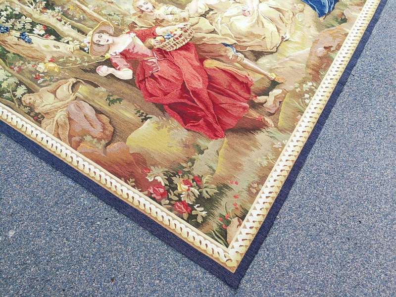 Antique Aubusson French Tapestry Garden Party Scene Hand Woven Circa.19th Century