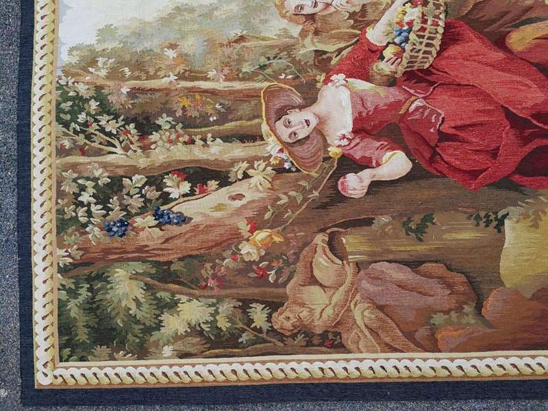 Antique Aubusson French Tapestry Garden Party Scene Hand Woven Circa.19th Century
